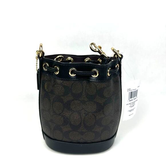 NWT Coach Mini Bucket Bag In Signature Canvas in Walnut/Black CW299 - Picture 2 of 12